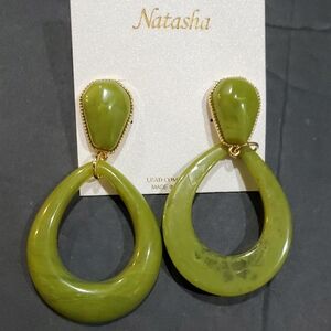 Natasha couture gold trim jade look loop dangle drop resin acrylic earrings